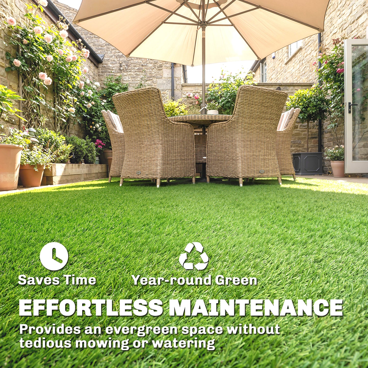 Artificial Grass Turf Low Maintenance Realistic Lawn Pet Turf with Drain Holes for Garden 1m x 4m Green