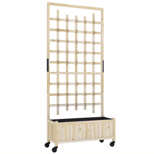 Wooden Trellis Planter, Raised Garden Bed with Wheels, to Climb and Grow Vegetables, Herbs and Flowers, Natural