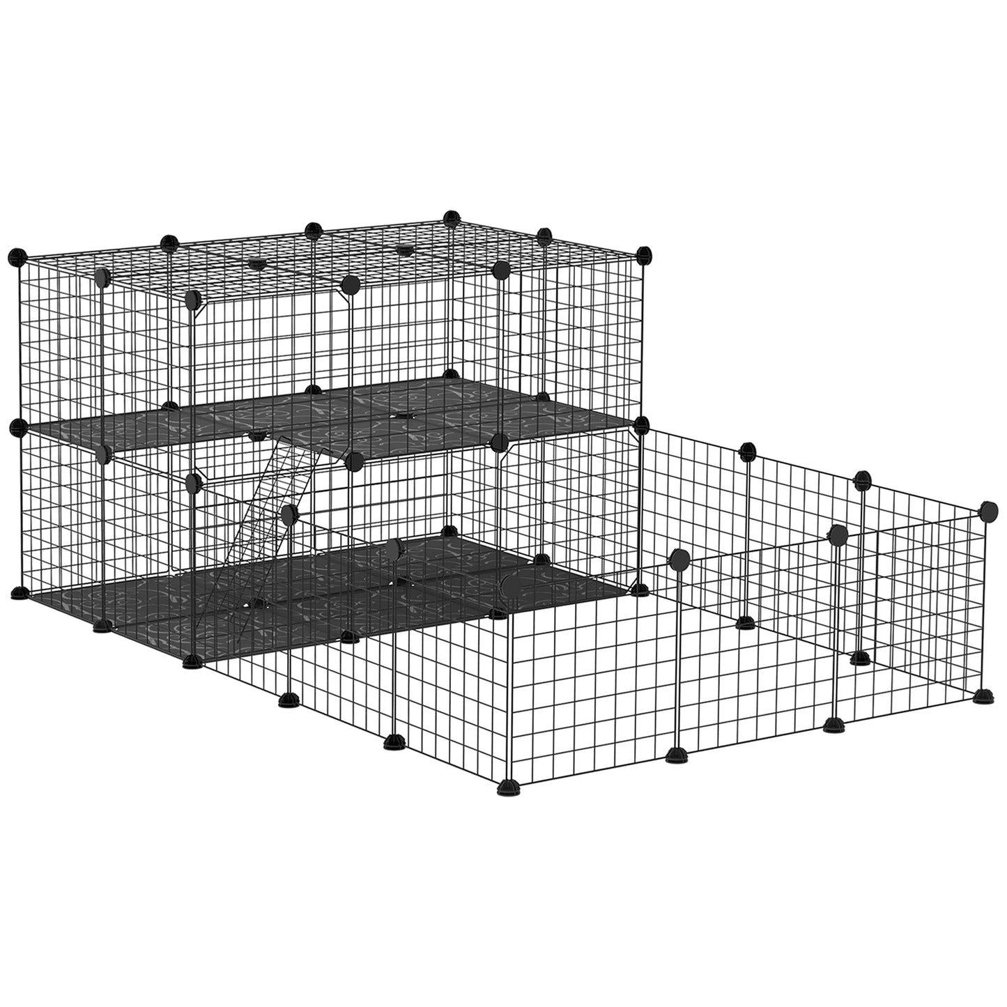 Pet Playpen with Door, Guinea Pigs Metal Mesh Cage for Small Animal, Chinchilla, 175 x 105 x 70 CM, Black
