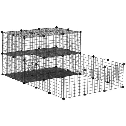 Pet Playpen with Door, Guinea Pigs Metal Mesh Cage for Small Animal, Chinchilla, 175 x 105 x 70 CM, Black