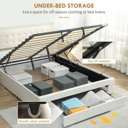 King Size Ottoman Bed Frame, with Front Drawer - Cream