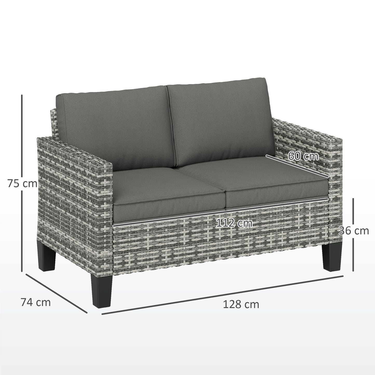 Two-Seater Rattan Outdoor Sofa - Light Grey
