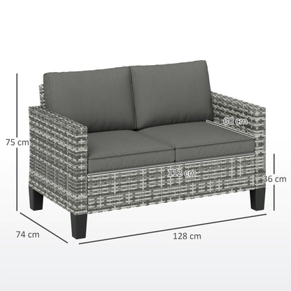 Two-Seater Rattan Outdoor Sofa - Light Grey