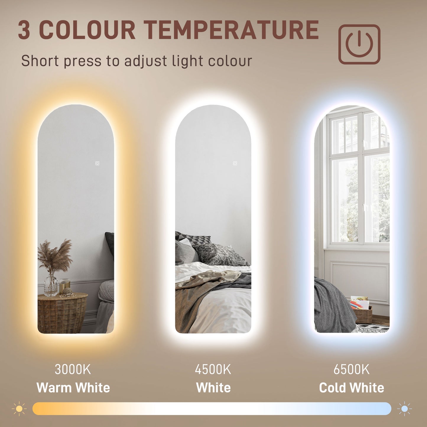 120 x 40cm Arch Mirror, with LED Lights