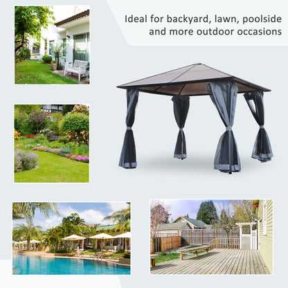 3m x 3m Hardtop Metal Frame Gazebo with 4 curtains, 100 kg Snow Load Capacity, Black