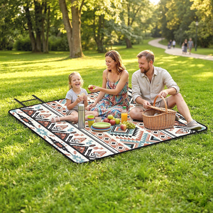 Picnic Blanket, 200x200CM Large Beach Blanket Outdoor Picnic Mat with Integrated Strap for Camping, Mix-Colour