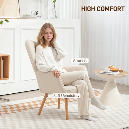 Modern Accent Chair, Upholstered High Back Armchair with Tufted Wingback, Seat Padding