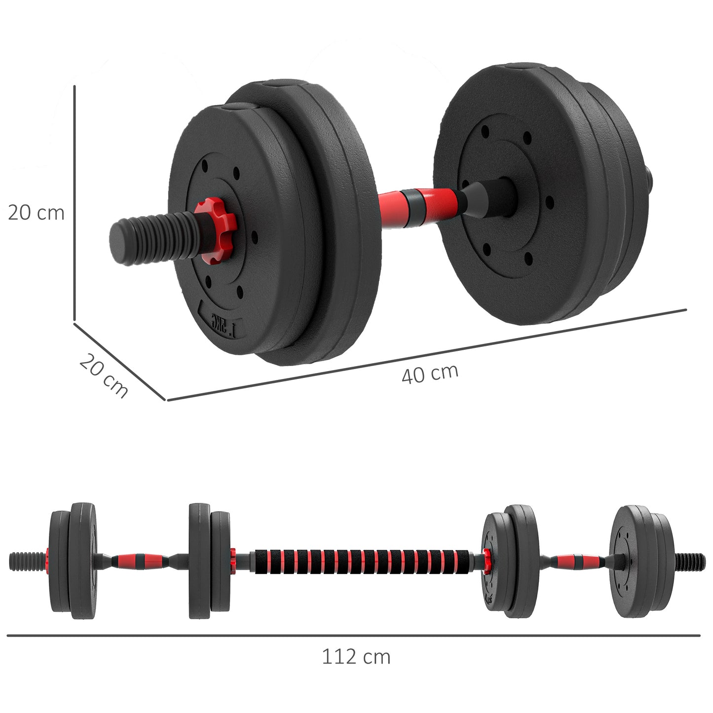 15kg 2 in 1 Adjustable Dumbbells Weight Set, Dumbbell Hand Weight Barbell for Weight Training, Black