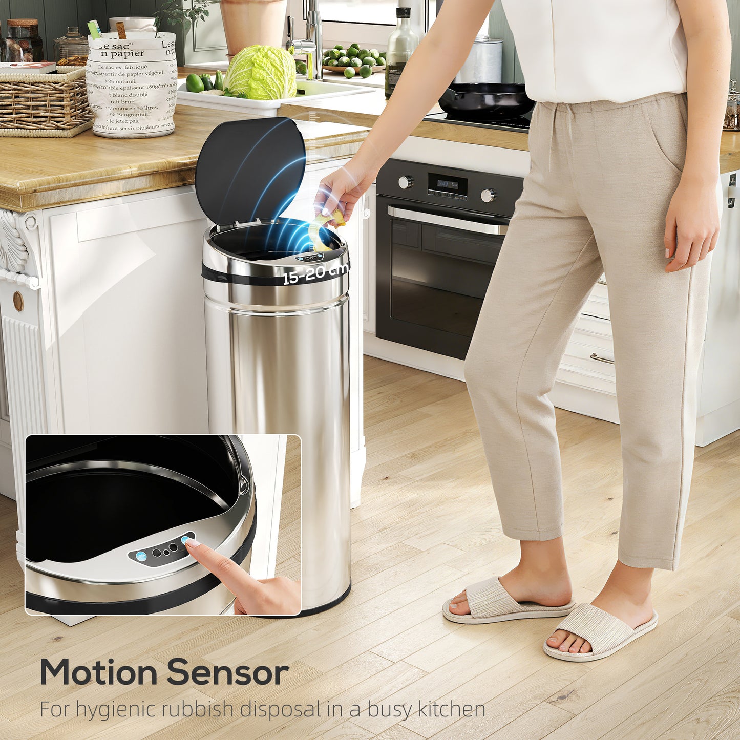 50L Stainless Steel Sensor Bin - Silver Tone