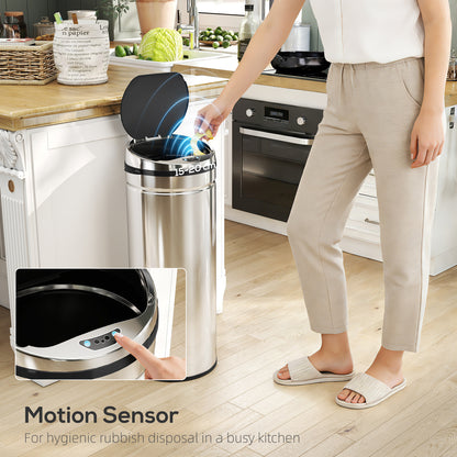 50L Stainless Steel Sensor Bin - Silver Tone