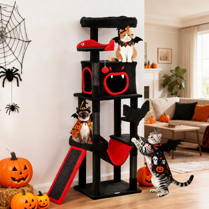 Gothic Cat Tree, 152 cm Multi-Level Cat Tower for Large Cats with Coffin Bed, Large Condo, for Halloween