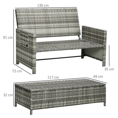 Rattan Garden Daybed, Assembled Double Sun Lounger with 5-Level Adjustable Back, Storage Ottoman, Cushions