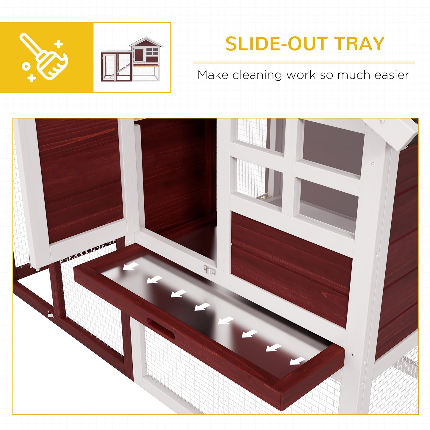 Rabbit Hutch Outdoor Wooden Guinea Pig Hutch Rabbit Run Bunny Cage Small Animal House Pull-Out Tray, Brown, 124 x 63 x 93 cm