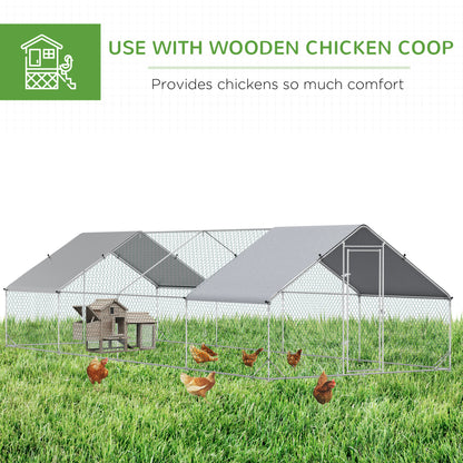 Chicken Run Galvanised Walk-in Chicken Coop Hen Poultry House Cage Rabbit Hutch with Weather-Resist Cover, 3 x 8 x 2m