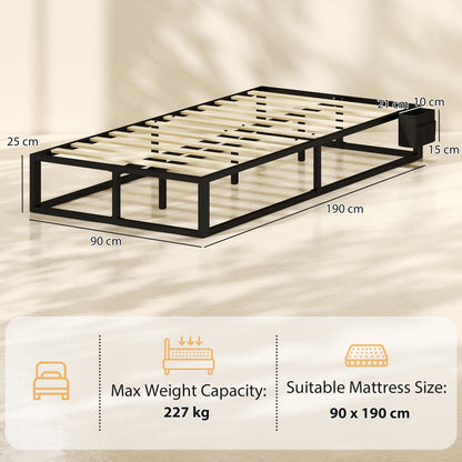 12 Slats Metal Platform Bed Frame, 3ft Single Bed Frame with Storage Bag and Anti-Slip Pads, Black