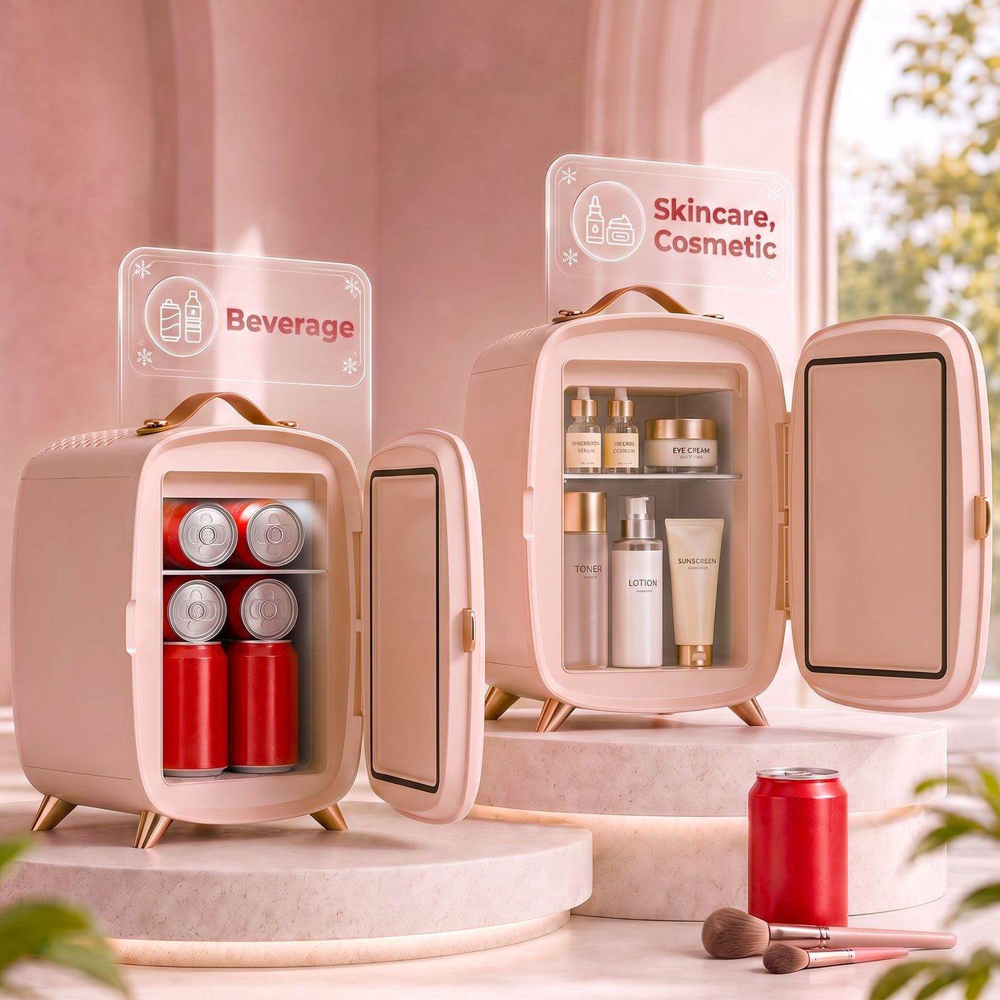 Skincare Refrigerator, 6L Mini Cosmetic Fridge with LED Mirror, Cooling Function for Bedroom, Skincare, Office, Pink