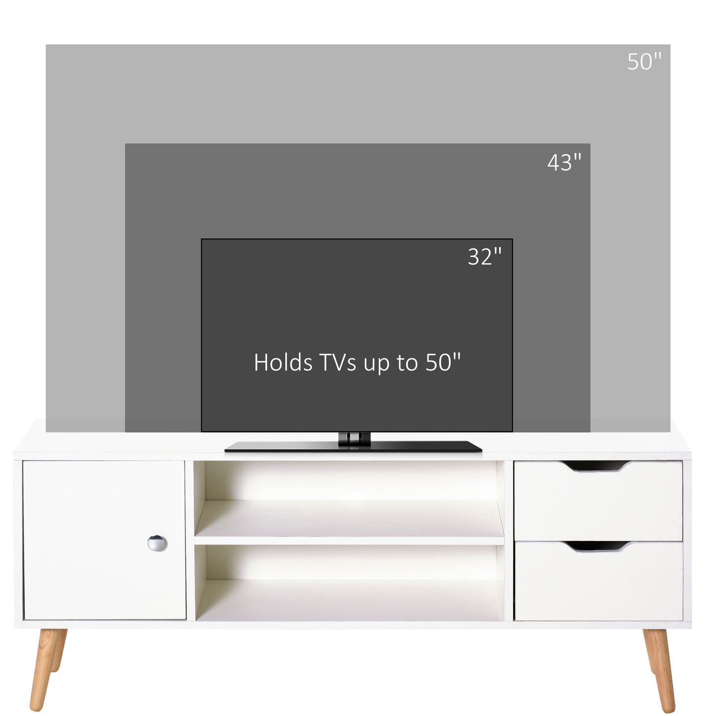 TV Stand for TVs up to 50", TV Console Cabinet with Open Storage Shelf and Drawers for Living Room