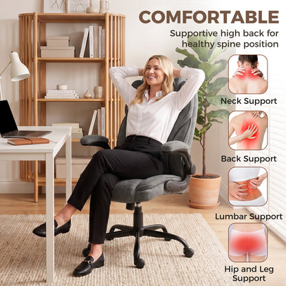 Office Chair, Ergonomic Desk Chair with Flip-up Armrest, Pocket Springs, Swivel Wheels, Adjustable Height, Grey