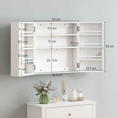 Wall Mount Medicine Cabinet with Key Lock, 3 Tier First Aid Cabinet with 2 Doors and 11 Storage Compartments, White