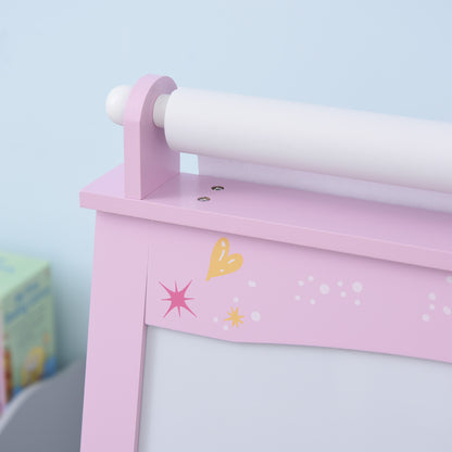 Kids Easel 3 in 1 Wooden Art Easel with Paper Roll Double-Sided Chalkboard & Whiteboard with Storage Baskets for Toddler Girl