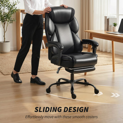 Adjustable Office Chair Reclining Computer Desk Chair with Footrest, Armrest, Casters, Black
