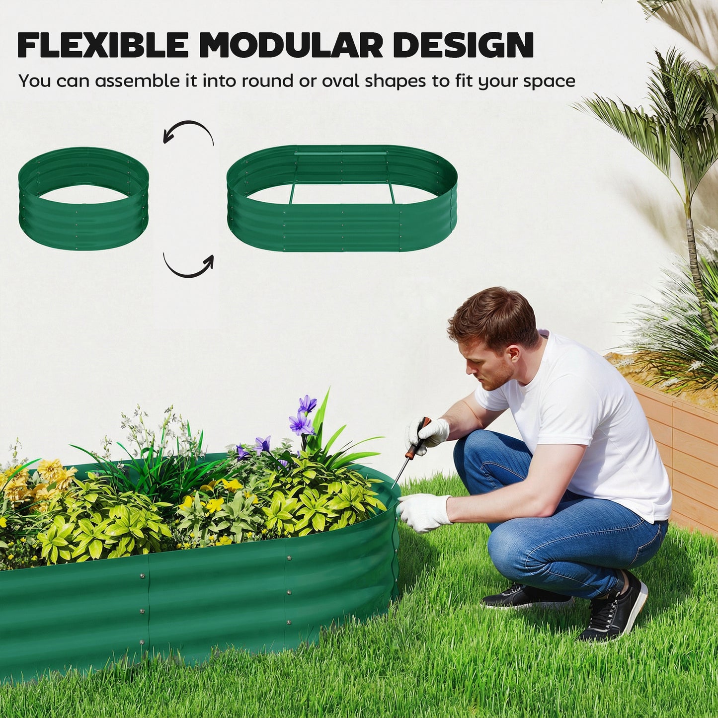 Galvanised Raised Garden Bed with Arched Trellis, 5 x 3 x 6ft Metal Raised Bed for Garden with Open Bottom, Green