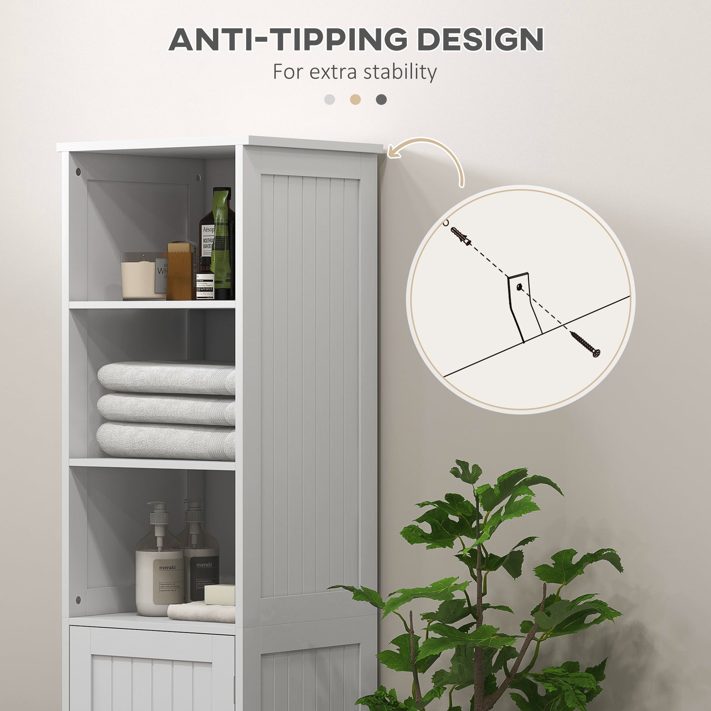 Slim Bathroom Storage Cabinet, Tall Bathroom Cabinet with 3 Open Shelves and Adjustable Shelf, White
