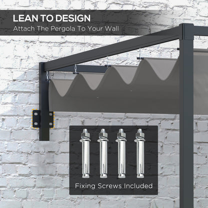3 x 4m Lean To Steel Pergola with Moving Fabric Canopy - Dark Grey