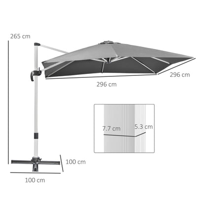 3 x 3(m) Cantilever Roma Parasol, Square Garden Umbrella with Cross Base, Crank Handle, Tilt