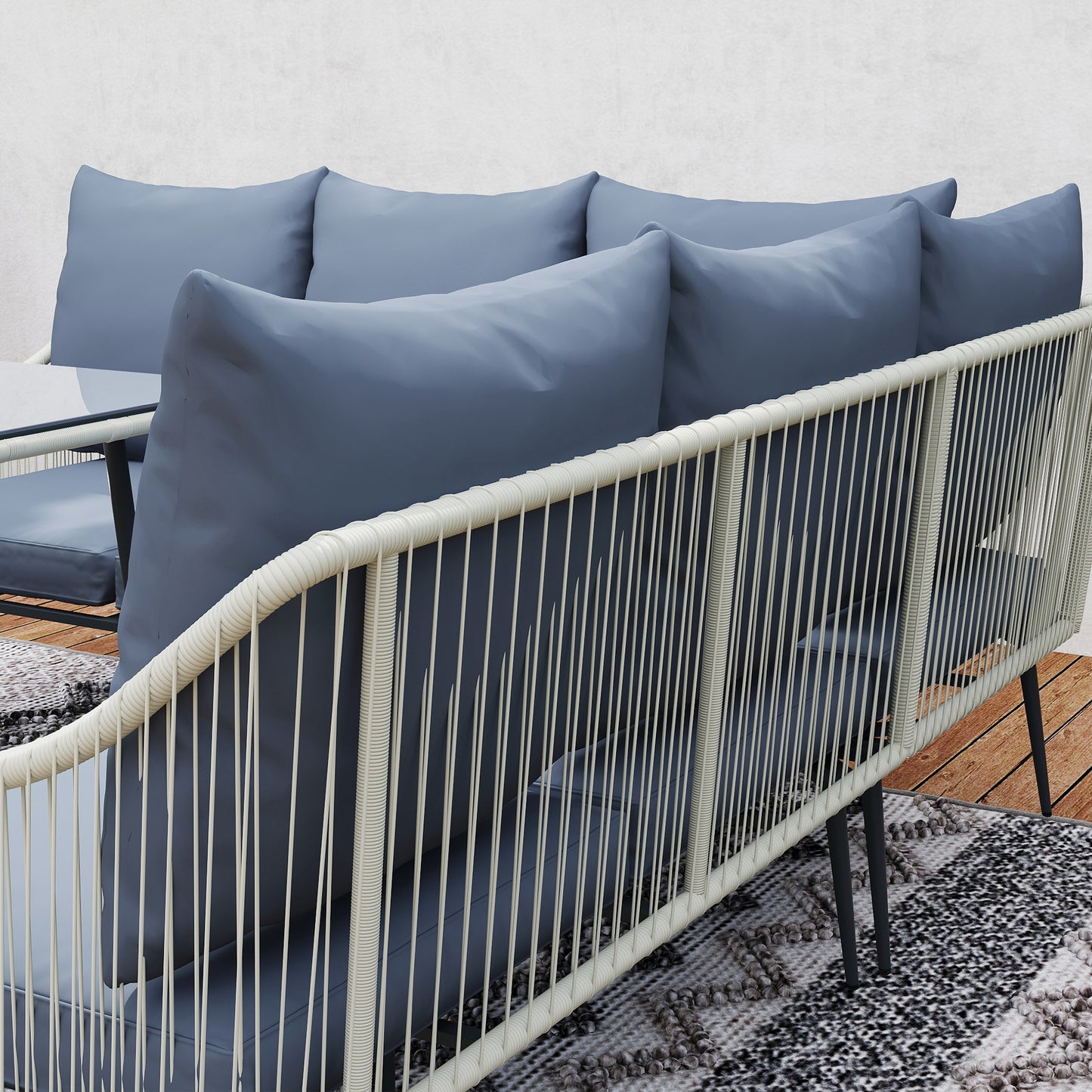 Six-Piece Rattan Strong Garden Sofa Set with Removable and Washable Covers - Grey