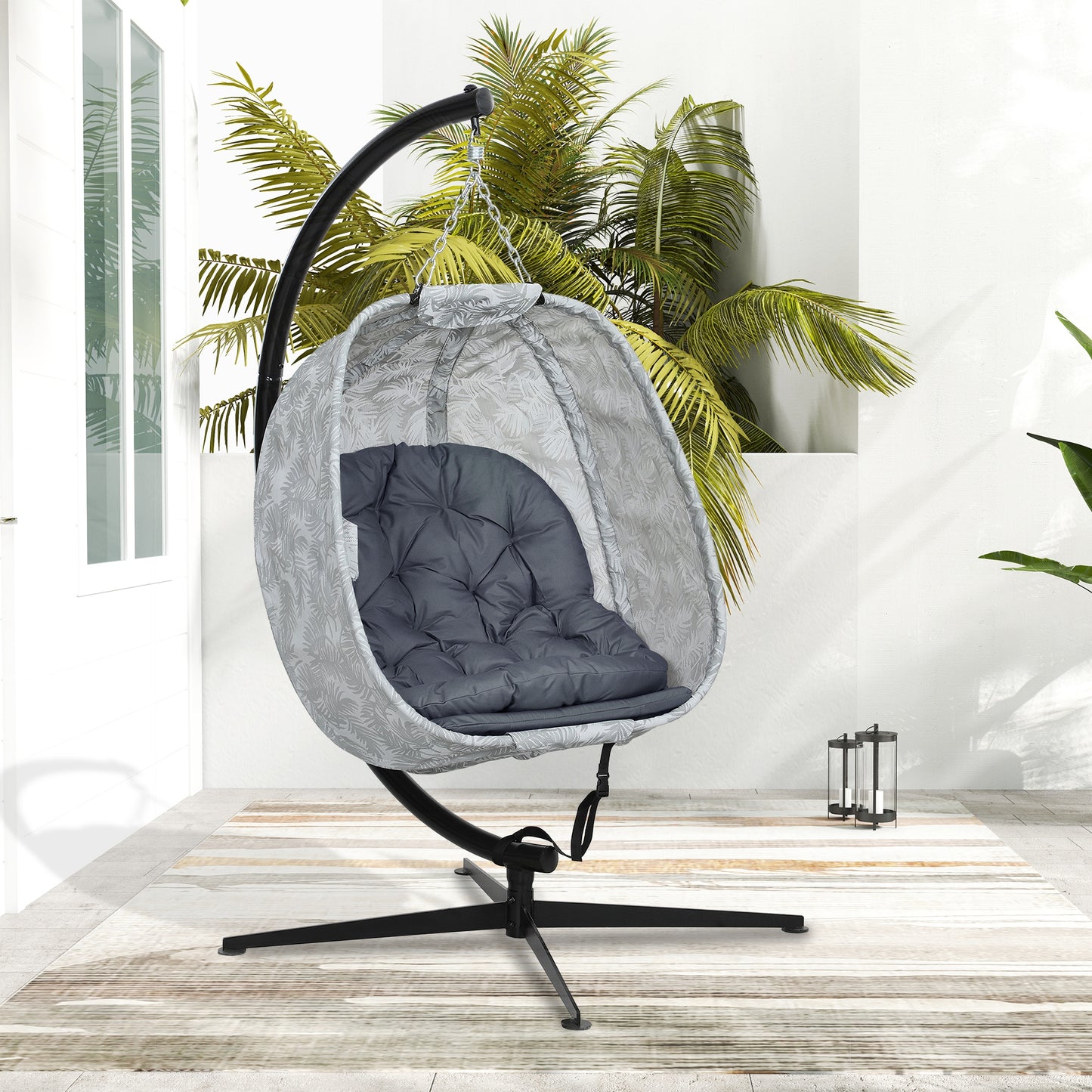 Hanging Egg Chair Outdoor Indoor Garden Swing Chair with Folding Basket, Garden Hanging Chair with Stand, Thickened Cushion