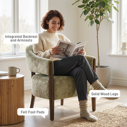 Accent Chair, Upholstered Tub Chair with Solid Wood Frame and Legs, Light Brown