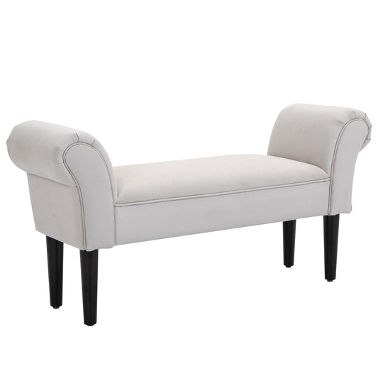End of Bed Bench, Upholstered Window Seat with Arms and Wooden Legs, Modern Shoe Bench for Entryway, Living Room, Bedroom