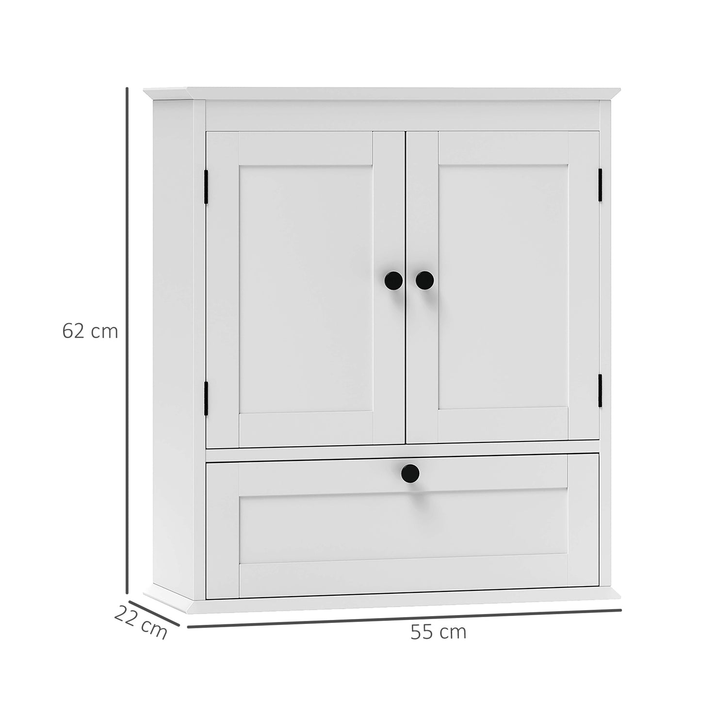 Bathroom Wall Cabinet with Adjustable Shelf and Recessed Doors, White