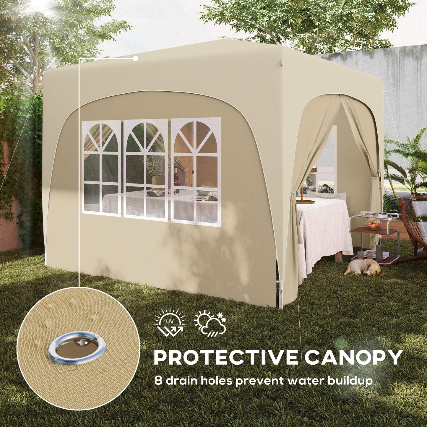 3 x 3m Pop-Up Gazebo Shelter, with Accessories - Sand