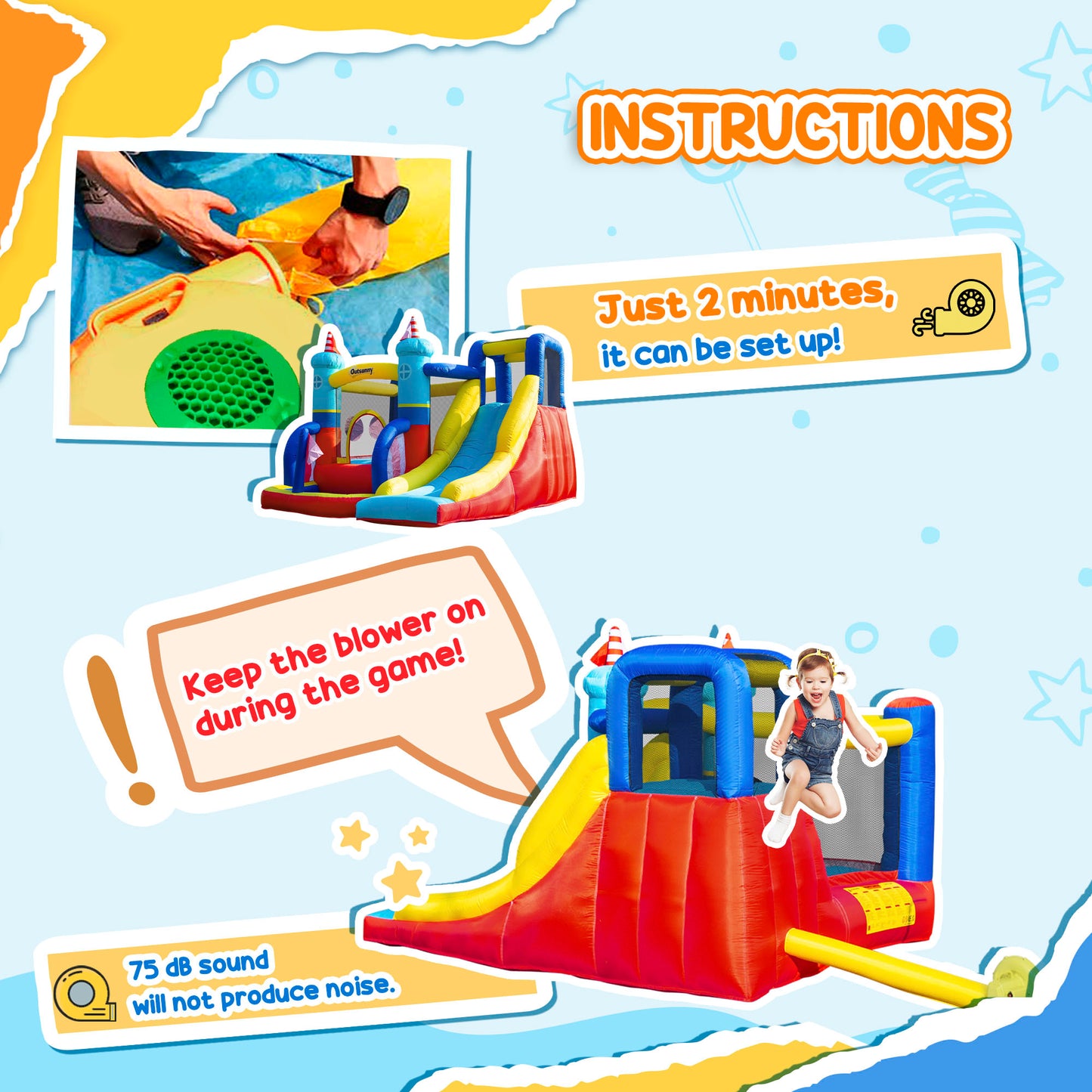 Kids Bouncy Castle, 4 in 1 Large Sailboat Style Inflatable House Slide Trampoline Water Pool Climbing Wall with Blower Carryb