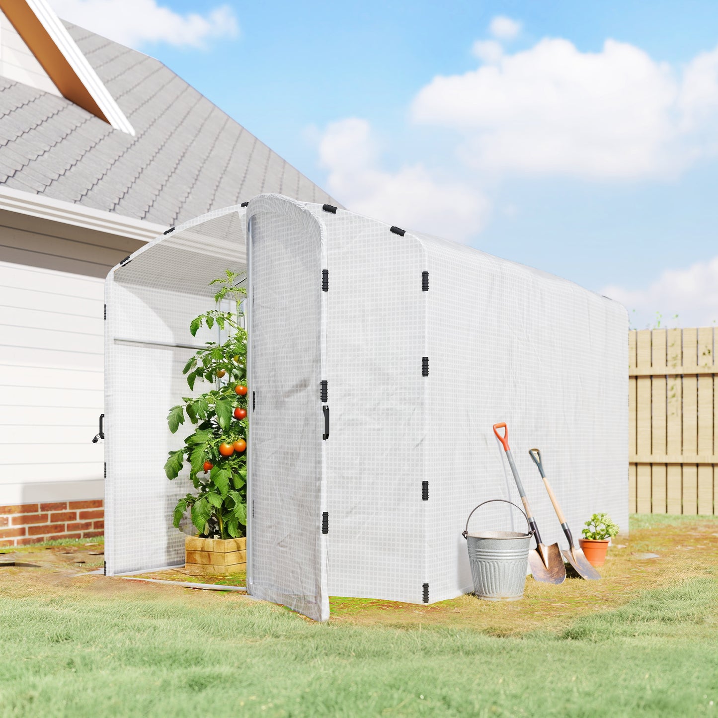 Polytunnel Greenhouse Walk-in Grow House with UV-resistant PE Cover, Door and Galvanised Steel Frame, 3 x 2 x 2m, White