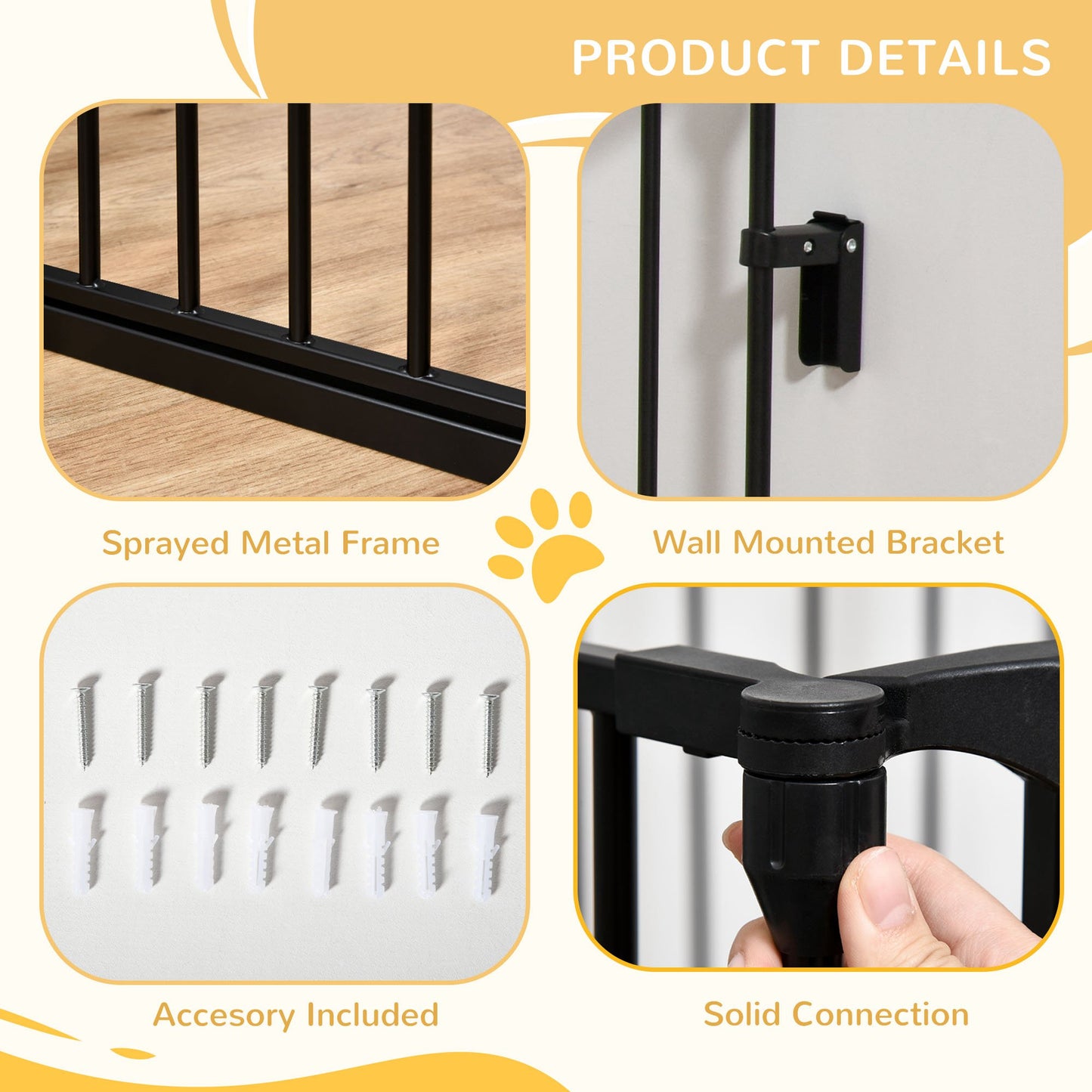 Pet Safety Gate, 3 Panels Playpen Fireplace, Foldable Metal Fence, Stair Barrier, Room Divider