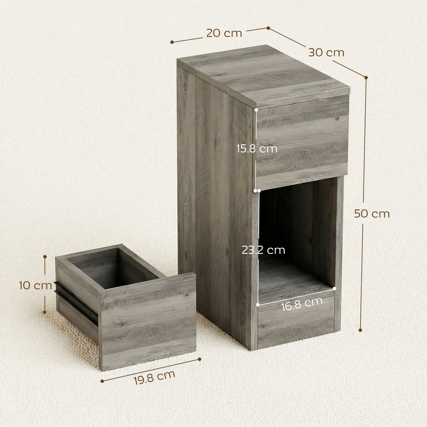 Set of Two Modern Storage Bedside Tables - Grey