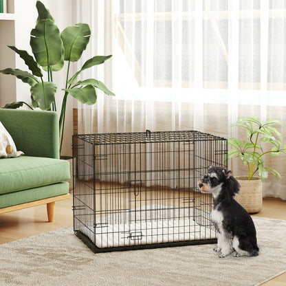 Foldable Dog Crate with 2 Doors with Tray, Soft Cushion, for Small Dogs, 75 x 49 x 53 cm, Black