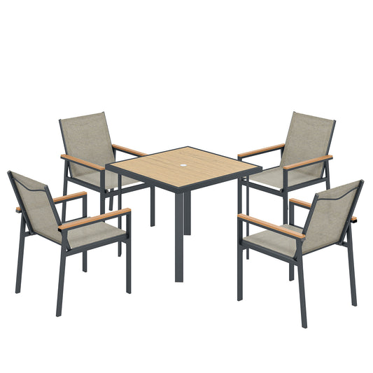 Five-Piece Metal Dining Set, with Glass-Top Table - Khaki