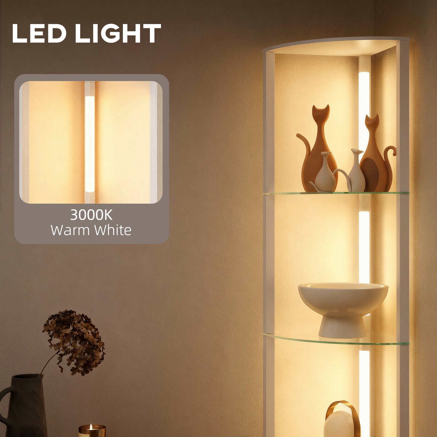LED Floor Lamp with Shelves, Dimmable Standing Lamp with Foot Switch for Living Room, Bedroom, White