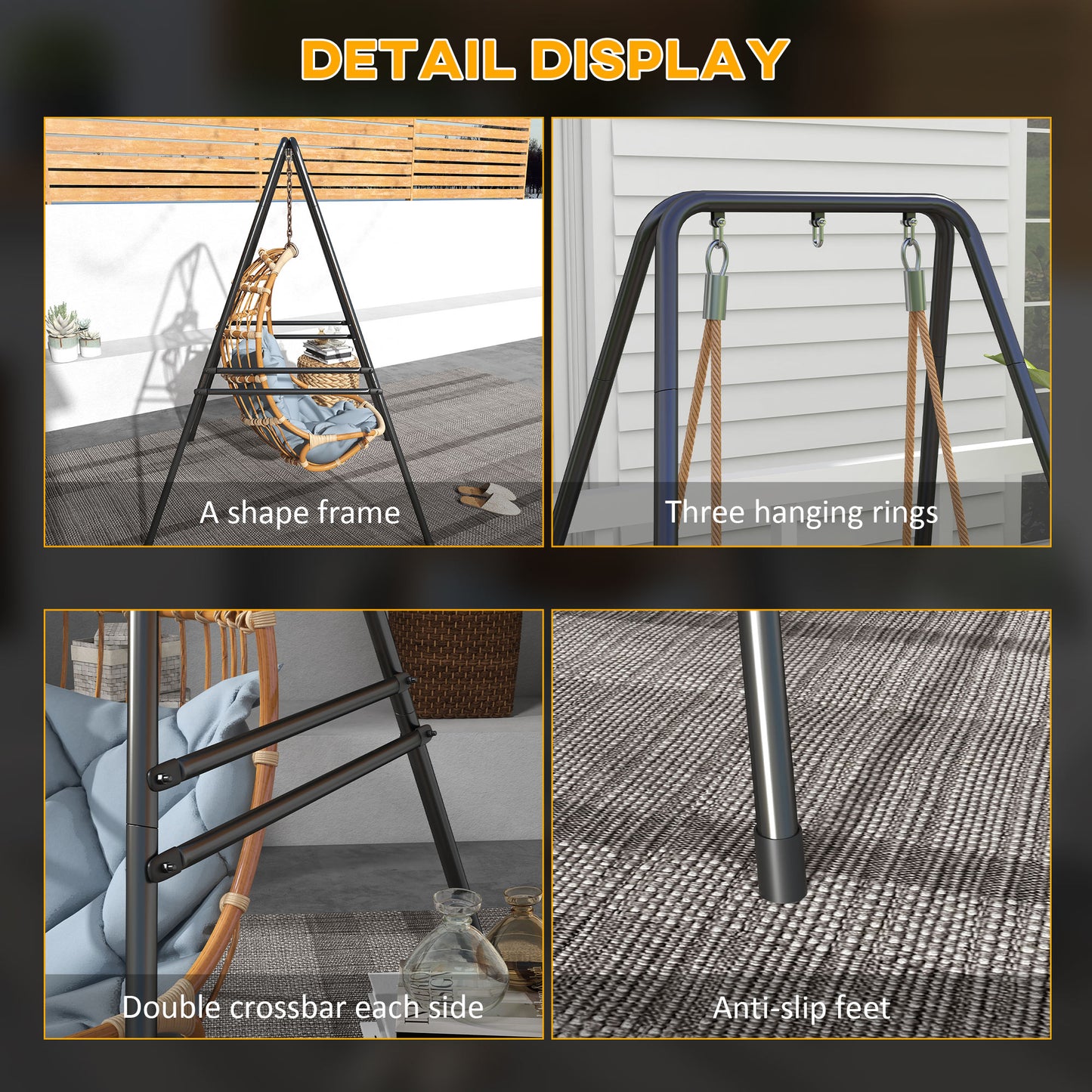 Hammock Chair Stand, Hanging Heavy Duty Metal Frame Hammock Stand for Hanging Hammock Air Porch Swing Chair, Egg Chair, Black