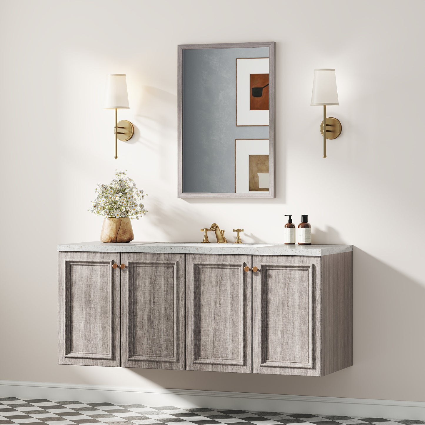 Wall Bathroom Mirror, 40 x 60 cm Wall-Mounted Mirror for Living Room, Bedroom, Hallway, Grey