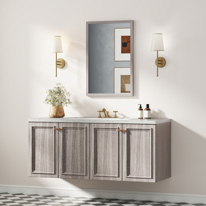 Wall Bathroom Mirror, 40 x 60 cm Wall-Mounted Mirror for Living Room, Bedroom, Hallway, Grey