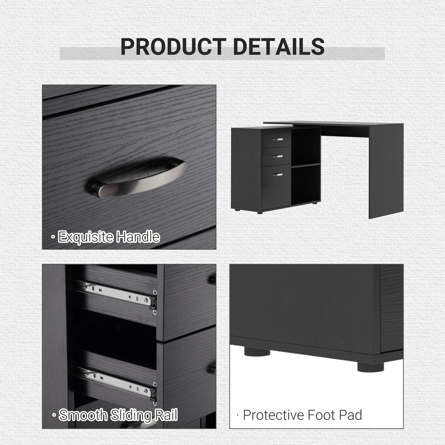 L Shaped Computer Desk, Reversible Home Office Desk with Drawers, File Cabinet and Storage Shelves, Study Table