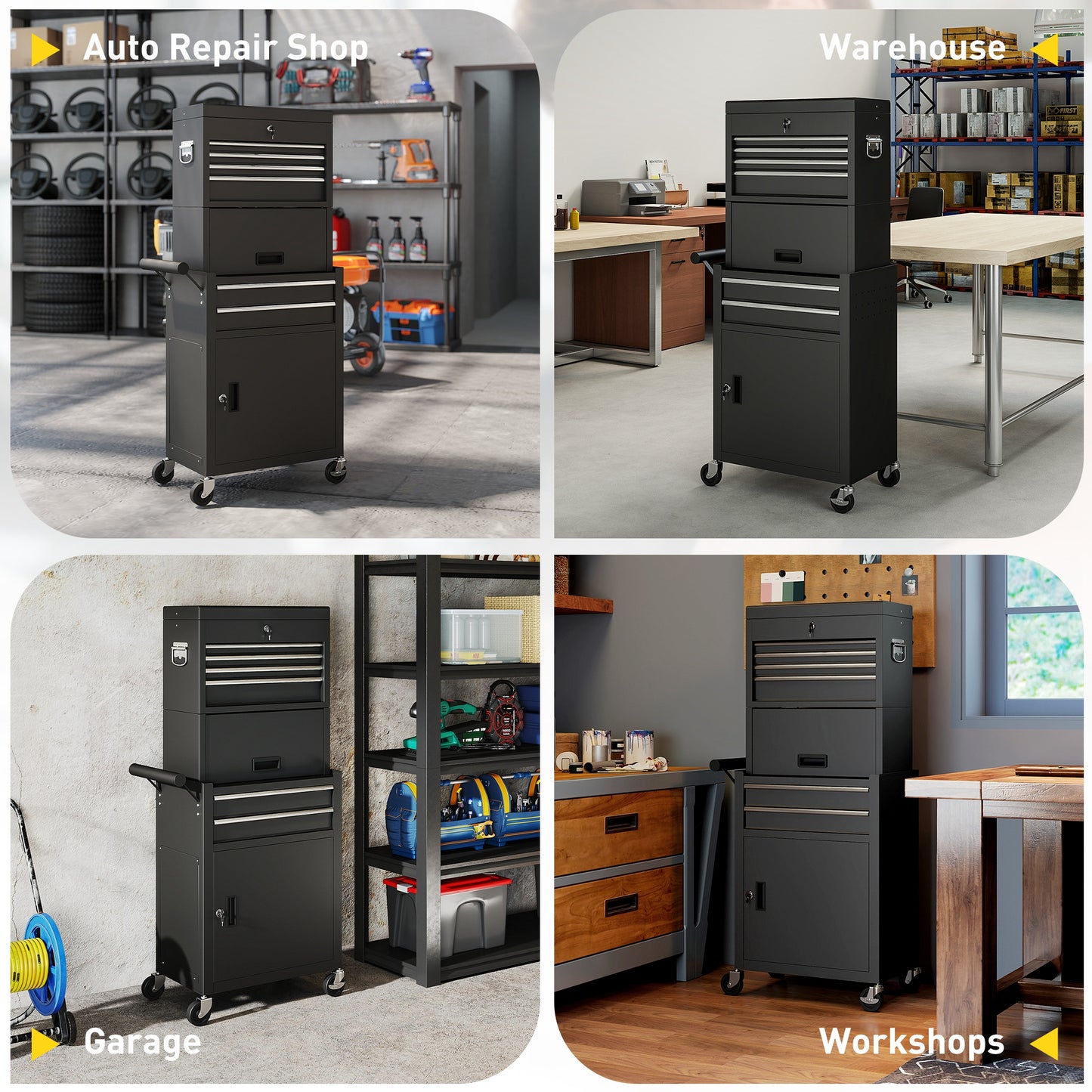 Three-Part Steel Locking Tool Chest - Black