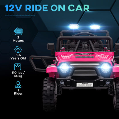 12V Battery Powered Kids Ride-On Car, Electric Truck w/ Spring Suspension, Remote, Music, Horn, Lights, Pink