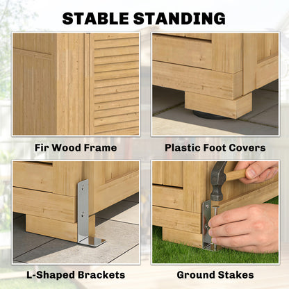 Outdoor Wooden Storage Cabinet, Garden Tool Shed with Acrylic Windows for Patio, Light Brown