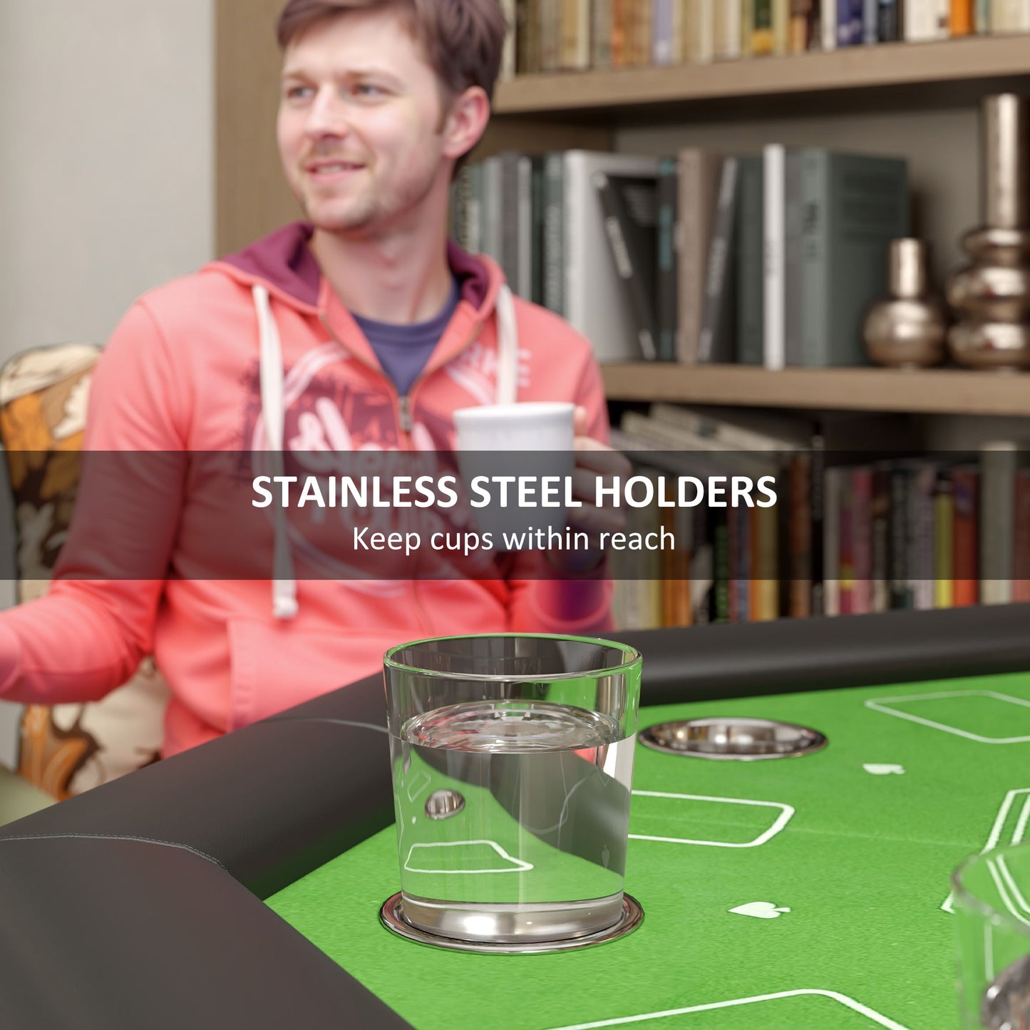 8 Player Folding Poker Table, Portable Octagon Blackjack Table with Cup Holders, Padded Edge, Green